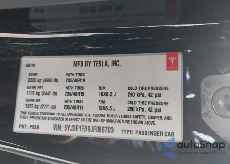 2018 Tesla Model 3 Long Range/Performance from USA, damaged, VIN 5YJ3E1EB9JF086703